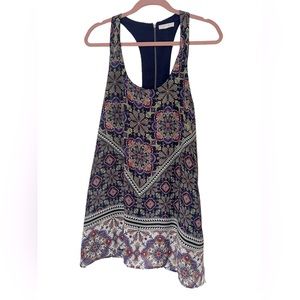 OOTD Geo Dark Floral Print Boho Style Flowy Sleeveless Maxi Dress Size Small